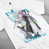 Here at Everythinganimee we have the best anime shirts in the world.
Step into the epic adventure of Frieren with this beautifully designed tee, capturing the essence of Beyond Journey's End. Showcasing the main characters in detailed, enchanting artwork, this shirt is perfect for fans.