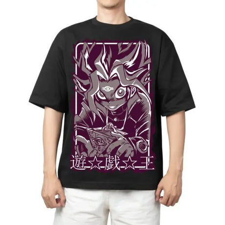 Here at Everythinganimee we have the best anime shirts in the world.
Step into the shadow realm with the Dark Yugi Duel Tee, featuring the iconic Yu-Gi-Oh! character, Yugi Muto, in his most intense form. The striking design captures Yugi’s dark.