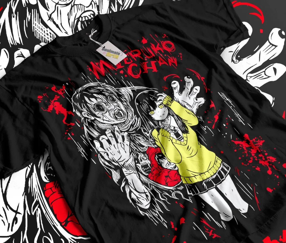 Here at Everythinganimee we have the best anime shirts in the world. 
Step into the eerie world of Mieruko-chan with this haunting t-shirt, featuring the chilling blend of supernatural horror and everyday life that the series is known for. 