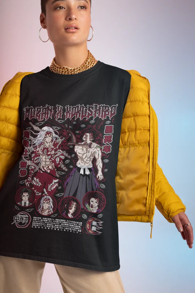 Immerse yourself in this Upper Moon tees, perfect for anime fans. Looking for more Demon Slayer merch? Explore our full collection of anime merch now!