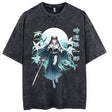 Demon Slayer T Shirt 100%Cotton Anime Kimetsu No Yaiba Washed Tshirt Men Women Vintage Black Tops Summer Manga Casual Tees, everythinganimee