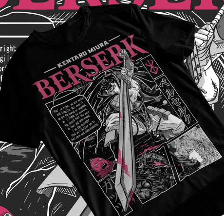 Here at Everythinganimee we have the best anime shirts in the world.
Embody the fierce and relentless spirit of Guts with this Berserk tee! Showcasing Guts in his iconic Berserk Armor, this shirt captures the brutal and raw intensity that defines Kentaro Miura’s masterpiece. 