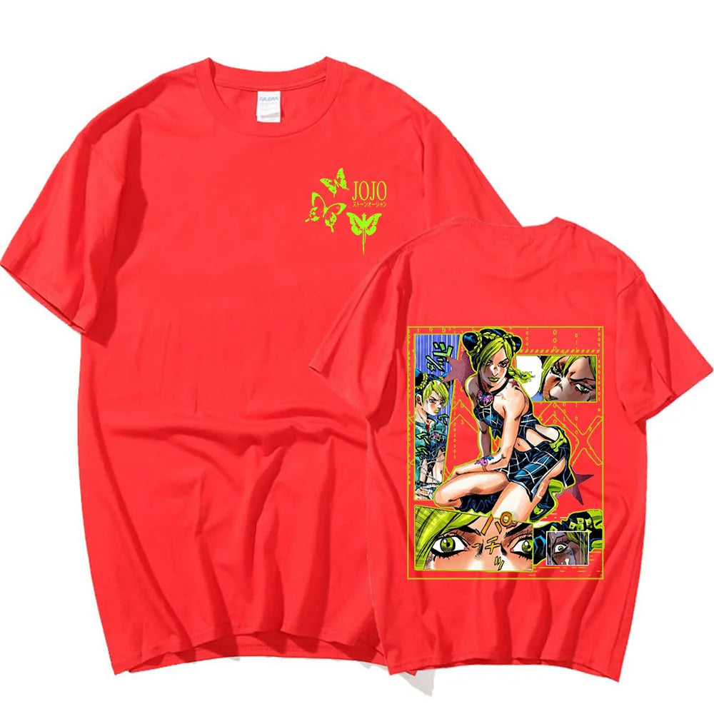 This tees captures the magic of Jolyne. If you're looking for more JoJo's Bizarre Adventure merch, we have it all! Check out our anime merch now—free shipping!