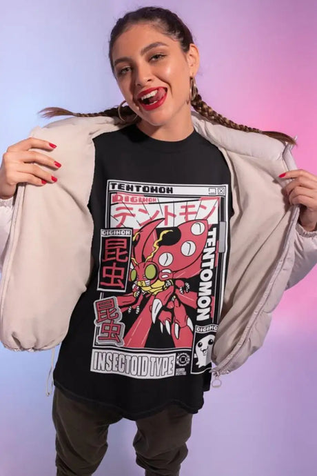 Here at Everythinganimee we only have the best shirts in the world! Show off your love for Digimon with the Tentomon Insectoid Tee, featuring the lovable and electric Tentomon in a bold, retro-style design. This tee captures Tentomon’s iconic look, blending vintage vibes with a modern twist that stands out in any crowd. 