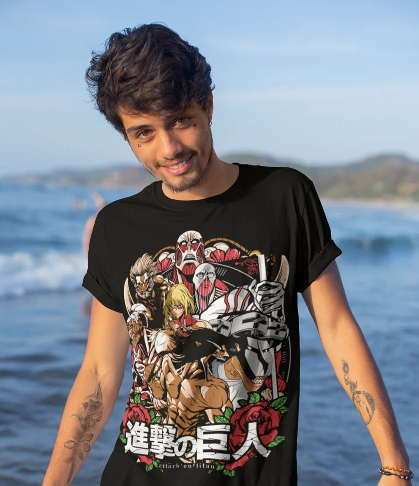 This tee features a powerful assembly of the most iconic Titan warriors. If you are looking for more  Attack on Titan Merch, We have it all! | Check out all our Anime Merch now!