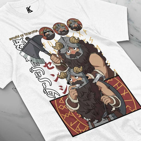 Here at Everythinganimee we only have the best shirts in the world! Unleash your inner adventurer with this Senshi Warrior Tee inspired by Delicious in the Dungeon. This shirt captures the mighty Senshi in all his rugged glory, decked in his iconic Viking-like armor, ready for battle with his trusty axe. 