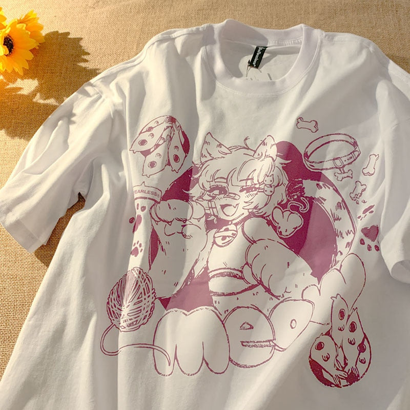 Anime Cat Girl "Meow" Oversized Tee