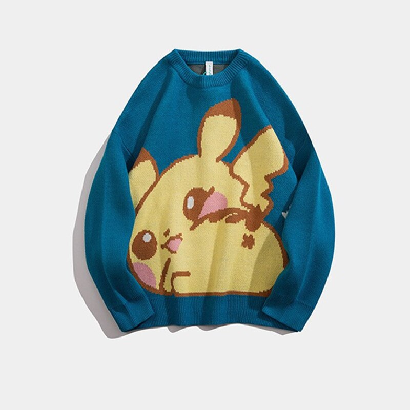 Kawaii Anime Pokemon Pikachu Gengar Printed Knitted Sweater Plus Size Women Winter Korean Casual Pullover Oversize Couple Outfit, everythinganimee