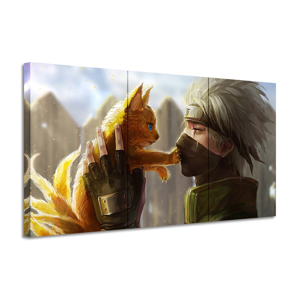 Japan Classic Anime Naruto Hatake Kakashi And Cat Paintings Wall Art Home Bedroom Living Room Decoration Personal Gift, everythinganimee