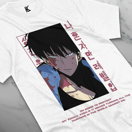 Here at Everythinganimee we have the best anime shirts in the world.
Showcase the power of the Shadow Monarch with this striking Sung Jinwoo Solo Leveling tee. Featuring a bold design that captures Jinwoo’s determination, this shirt is a perfect way to channel the unstoppable spirit of Solo Leveling.