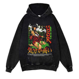 Anime Washed Black Streetwear Cotton Vintage Hoodies