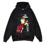 Demon Slayer Washed Black Streetwear Cotton Vintage Hoodie