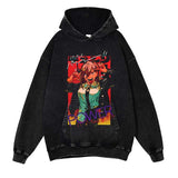 Chainsaw Man Washed Black Streetwear Cotton Vintage Hoodie