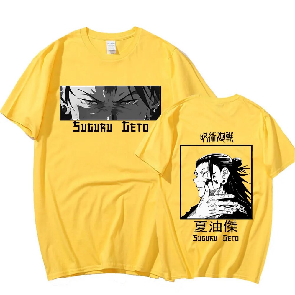 This tee captures the magic of Suguru Geto. If you're looking for more Jujutsu Kaisen merch, we have it all! Check out our anime merch now—free shipping!