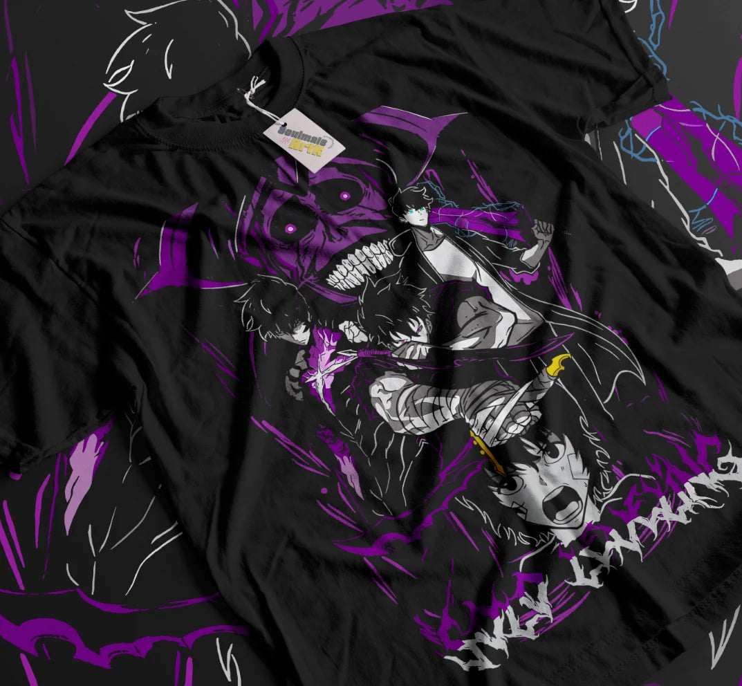 Here at Everythinganimee we have the best anime shirts in the world. 
Step into the shadows with this epic Sung Jinwoo Shadow Monarch Tee! Featuring the powerful protagonist from Solo Leveling, this shirt captures Sung Jinwoo in all his dark and fearsome glory, surrounded by his fearsome summons.