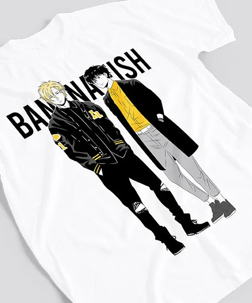 Here at Everythinganimee we have the best anime shirts in the world.
Step into the world of Banana Fish with this stylish and minimalist duo design featuring Ash Lynx and Eiji Okumura. Perfectly capturing their contrasting personalities and bond, this tee is a must-have for fans of the anime.