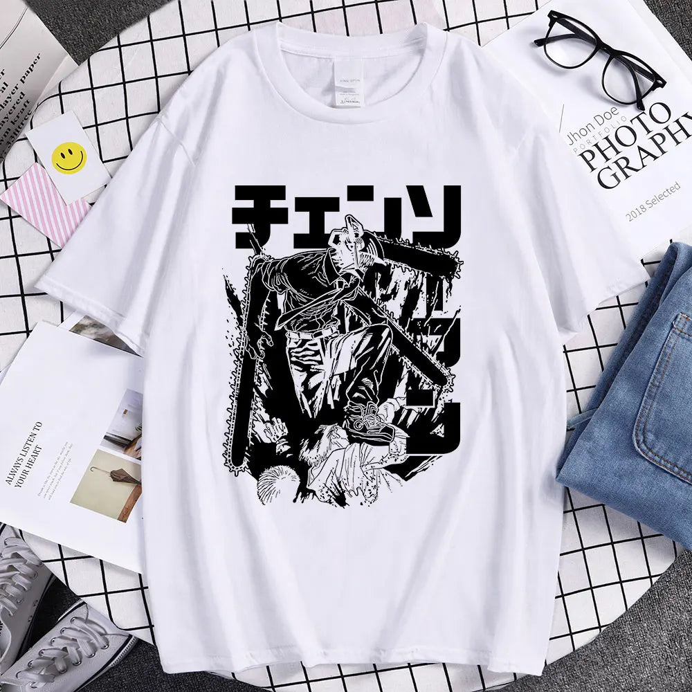 Chainsaw Man Denji Manga T-ShirtUnleash the power of Chainsaw Man with this bold Denji Manga T-Shirt. Featuring dynamic black-and-white artwork straight from the manga, this tee captures the raw energy and intensity of Denji in action.