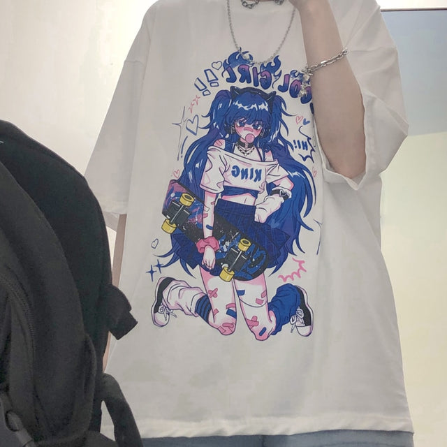 Women T-Shirt Cartoon Summer Printed Oversized T-shirts Fashion Short Sleeve Harajuku Tops Kawaii Tee Shirt Female Everythinganimee, anime merch, anime gear, anime, anime stuff, buy anime, Manga Otaku Cosplay Japan Animation Shonen Shoujo Seinen Shojo Mecha Fandom Subtitle Dubbed Fanart MyAnimeList MangaStream Studio Ghibli