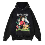 Studio Ghibli Washed Black Streetwear Cotton Vintage Hoodie