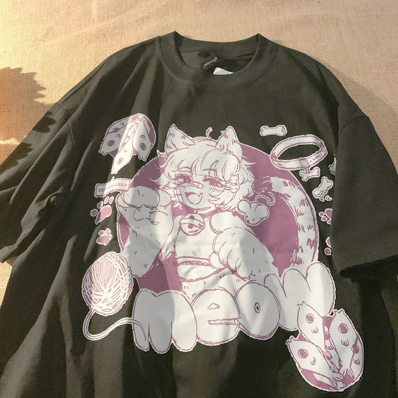 Anime Cat Girl "Meow" Oversized Tee