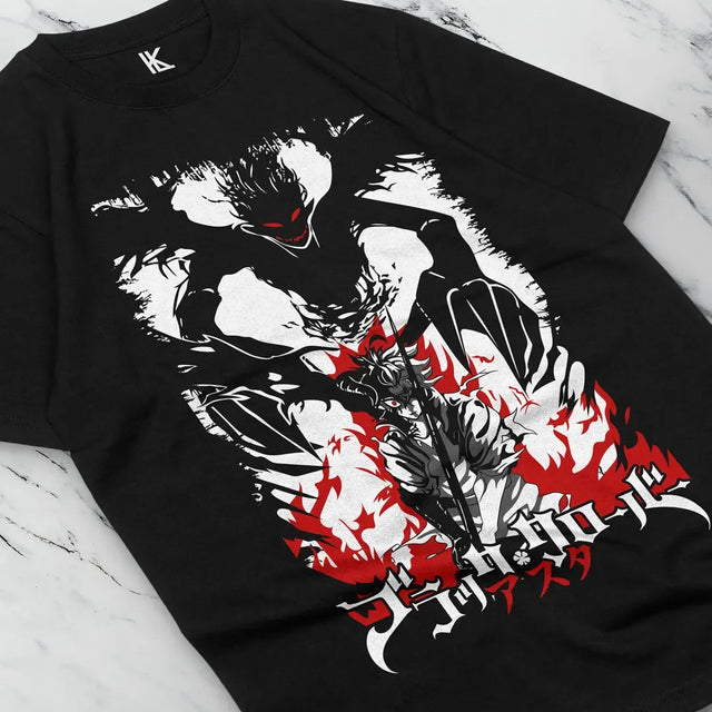 Here at Everythinganimee we have the best anime shirts in the world.
Feel the surge of demonic power with the Asta Demon Awakening Tee! Featuring Asta with his menacing demon form shadowing over him, this striking design captures the essence of his fierce determination and raw strength.