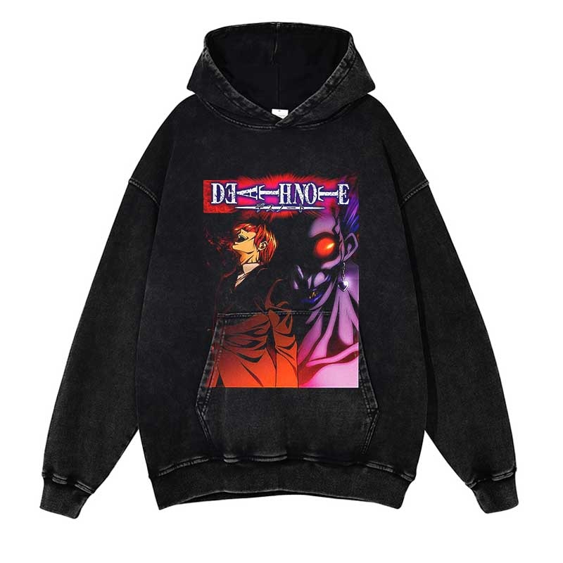 Death Note Washed Black Streetwear Cotton Vintage Hoodie