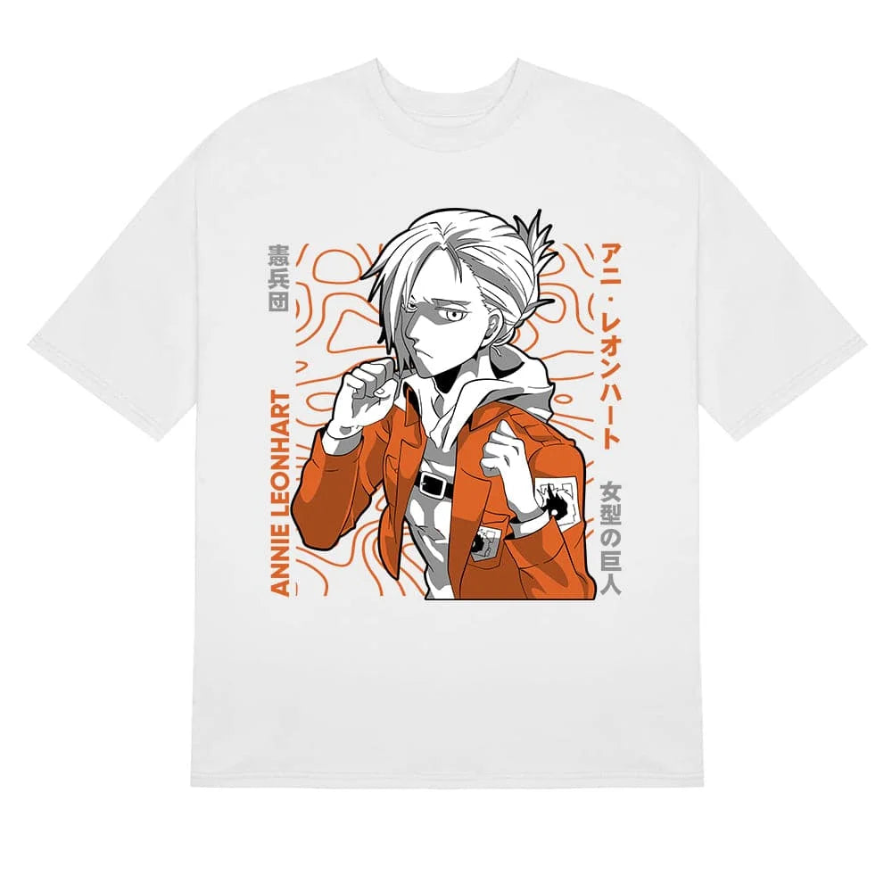 Immerse yourself in this striking Annie Tee, perfect for anime fans. Looking for more Attack on Titan merch? Explore our full collection of anime merch now!