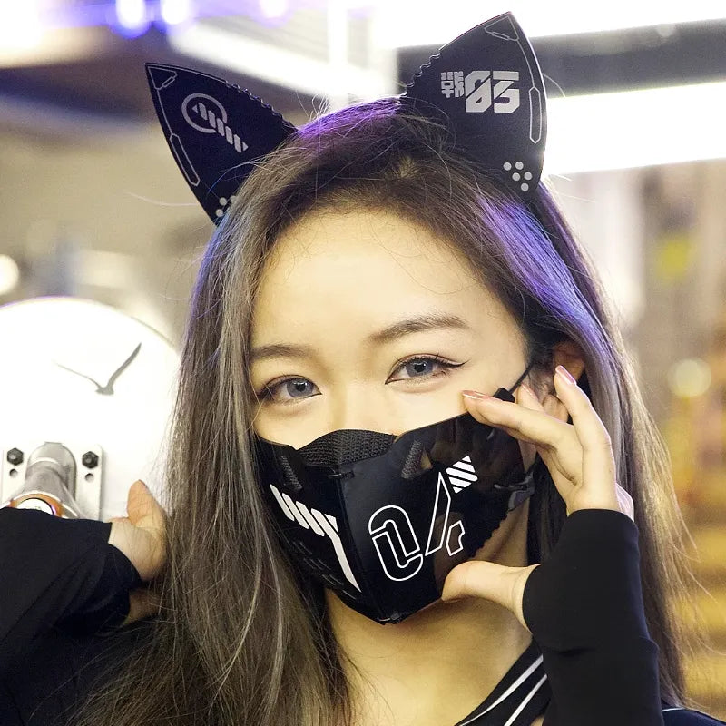 Cyber Punk Cosplay Mask with Cat Ears Headband