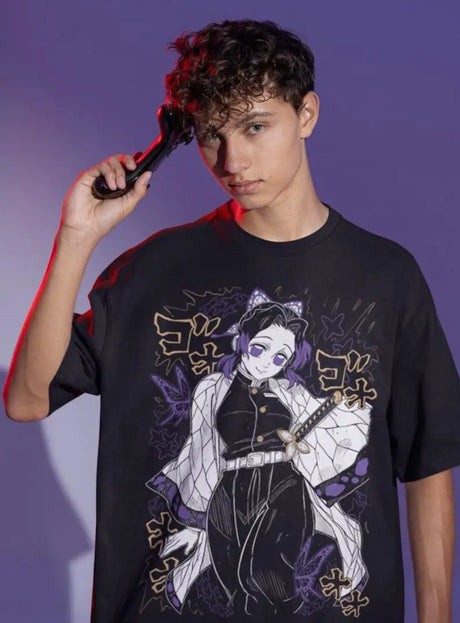 Immerse yourself in this striking Shinobu Tee, perfect for anime fans. Looking for more Demon Slayer merch? Explore our full collection of anime merch now!