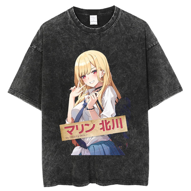 Anime My Dress Up Darling Harajuku T Shirt Men Hip Hop Vintage Washed 100% Cotton Streetwear Short Sleeve Graphic Unisex T-Shirt, everythinganimee