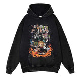 Demon Slayer Washed Black Streetwear Cotton Vintage Hoodie