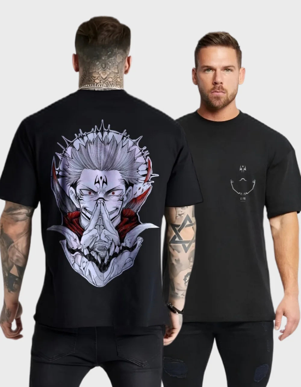 Immerse yourself in this striking Sukuna Tee, perfect for anime fans. Looking for more Jujutsu Kaisen merch? Explore our full collection of anime merch now!