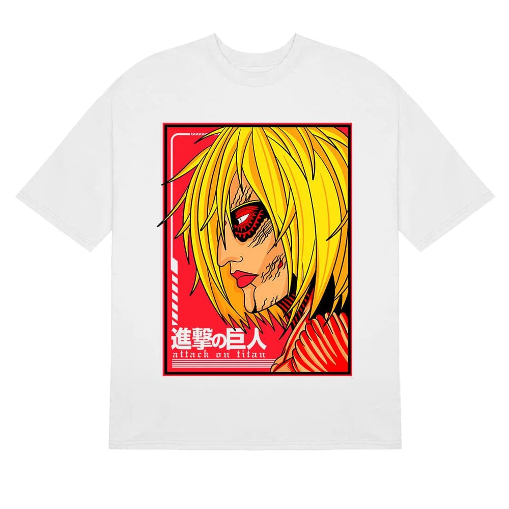 Here at Everythinganimee we have the best anime shirts in the world.
Unleash the power of the Colossal Titan with this bold and fiery design from Attack on Titan. Featuring intense reds and yellows that capture the energy of the battle, this tee is a must-have for any AoT fan who loves striking visuals.