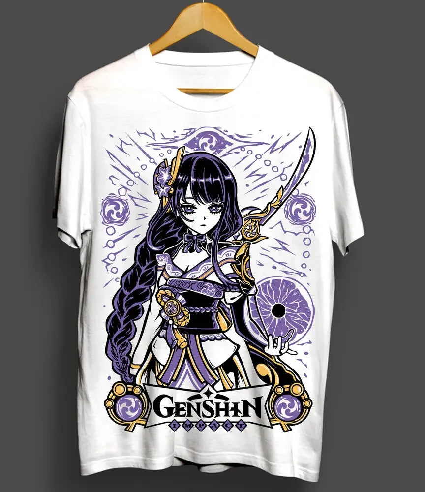  This kawaii tee features the powerful Raiden Shogun from Genshin Impact, perfect for fans. If you are looking for more Genshin Impact Merch, We have it all! | Check out all our Anime Merch now!