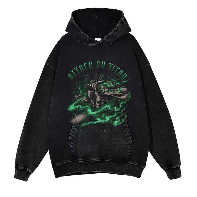 Attack on Titan Washed Black Streetwear Cotton Vintage Hoodie