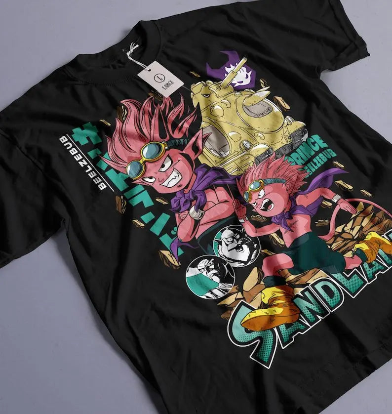 This tee captures the magic of Beelzebub. If you're looking for more Sand Land merch, we have it all! Check out our anime merch now—free shipping!