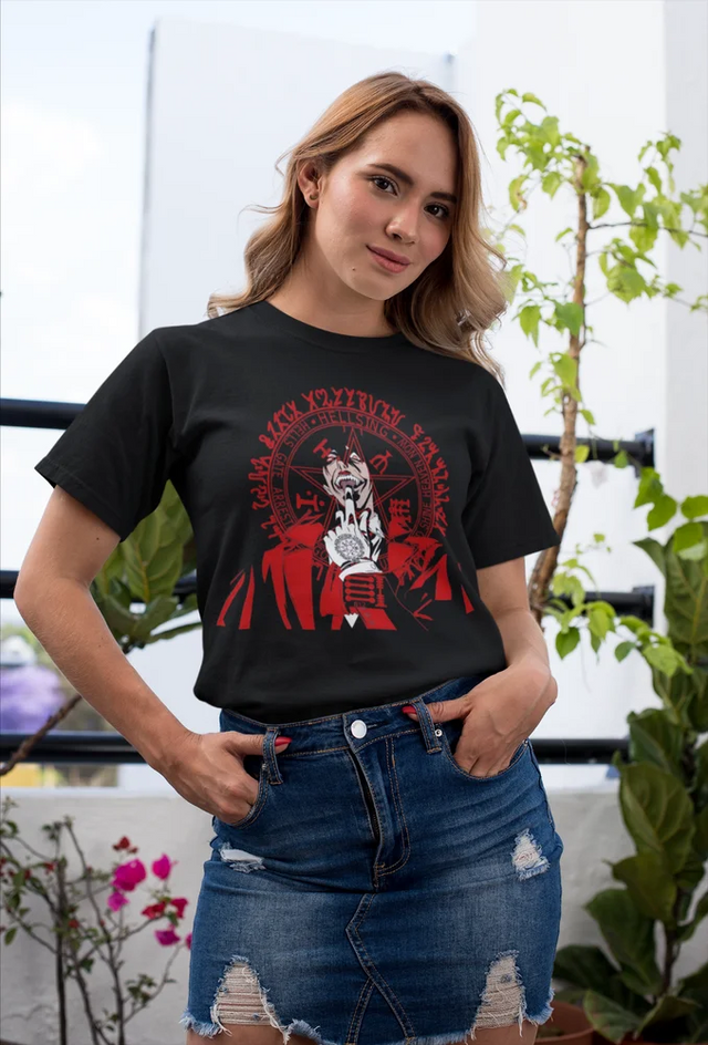 Showcase your love for the iconic anime, Hellsing, with this captivating printed tee. | If you are looking for more Hellsing Tee Merch, We have it all! | Check out all our Anime Merch now!