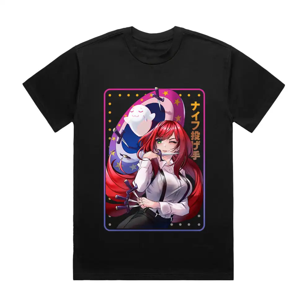 Here at Everythinganimee we have the best anime shirts in the world.
Embrace the thrill with the Elly Knife Thrower Tee! Showcasing the dynamic Elly and her daring skills, this design brings a bold mix of danger and charm. A perfect piece for anime lovers looking to make a statement.