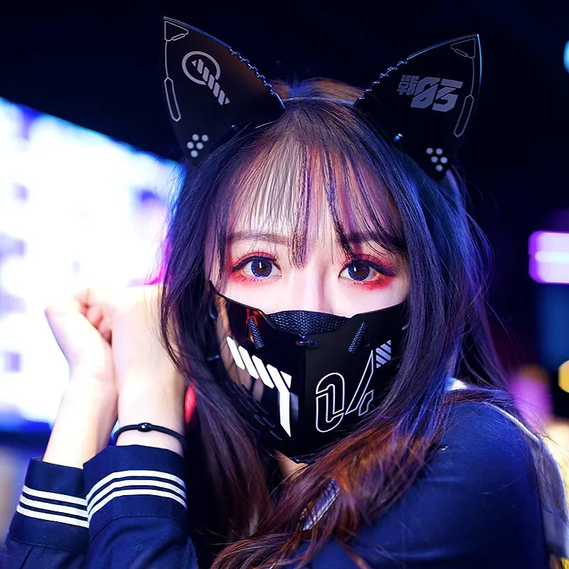 Cyber Punk Cosplay Mask with Cat Ears Headband