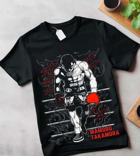 Here at Everythinganimee we have the best anime shirts in the world. Step into the ring with the fierce and unstoppable spirit of Mamoru Takamura.