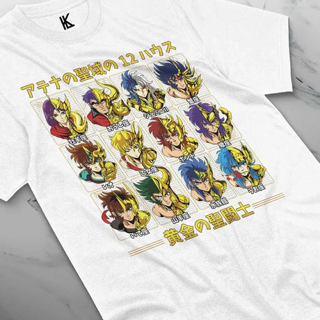 Here at Everythinganimee we have the best anime shirts in the world.
Honor the legendary 12 Golden Knights with this striking tee that features each of the zodiac warriors in their iconic gold armor. A must-have for fans of epic battles and zodiac symbolism.