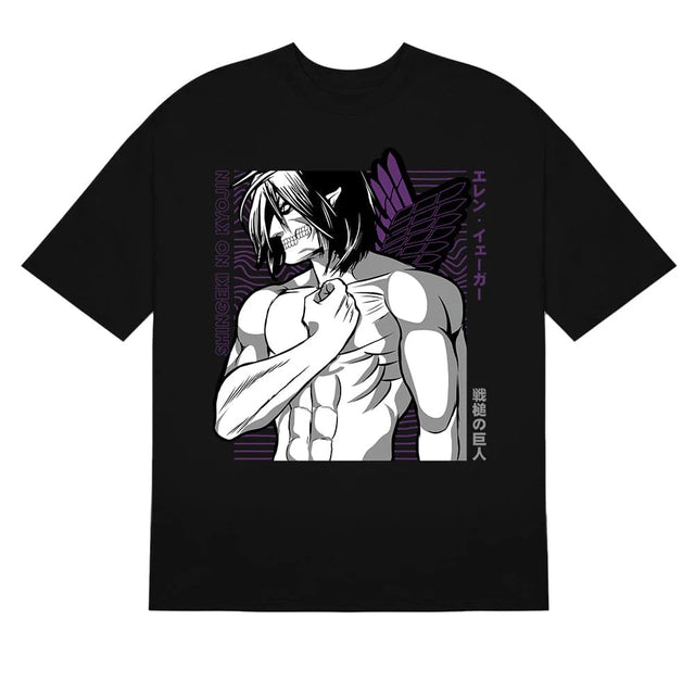 Here at Everythinganimee we have the best anime shirts in the world.
Unleash the power of the Attack Titan with this striking Eren Yeager design. Featuring Eren in his fierce Titan form, this shirt brings the intensity of Attack on Titan straight to your wardrobe.