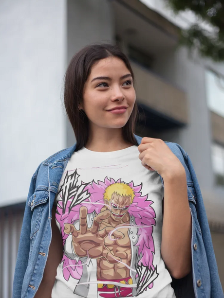 Here at Everythinganimee we have only the best anime merch! Free Global Shipping.
Embrace the fierce style of the "Heavenly Demon" with this Donquixote Doflamingo t-shirt!