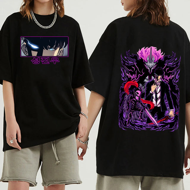 Immerse yourself in this Sung Jin-Woo tees, perfect for anime fans. Looking for more Solo Leveling merch? Explore our full collection of anime merch now!