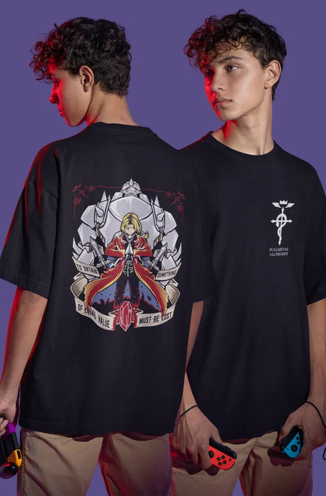 Here at Everythinganimee we have the best anime shirts in the world.
Embrace the world of alchemy with this Fullmetal Alchemist Alchemy Code Tee. Featuring Edward Elric in a bold and dynamic design on the back, paired with the iconic alchemy symbol on the front.