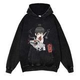 Chainsaw Man Washed Black Streetwear Cotton Vintage Hoodie