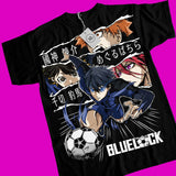 Here at Everythinganimee we only have the best shirts in the world! Step up your game with the Bluelock Strikers Tee, featuring the fierce and determined talents of the Bluelock project. This dynamic design showcases Isagi Yoichi, Bachira Meguru, Kunigami Rensuke, and Chigiri Hyoma, each in their intense moments on the field