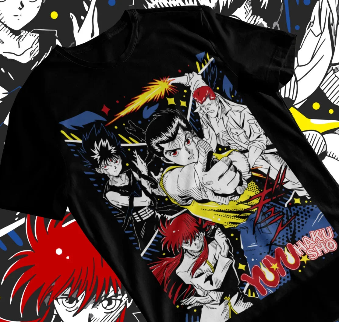 Here at Everythinganimee we have only the best anime merch! Free Global Shipping.
Step into the spirit world with this Yu Yu Hakusho T-Shirt, featuring the legendary team of Yusuke, Hiei, Kuwabara, and Kurama.