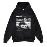 Baki Washed Black Streetwear Cotton Vintage Hoodie