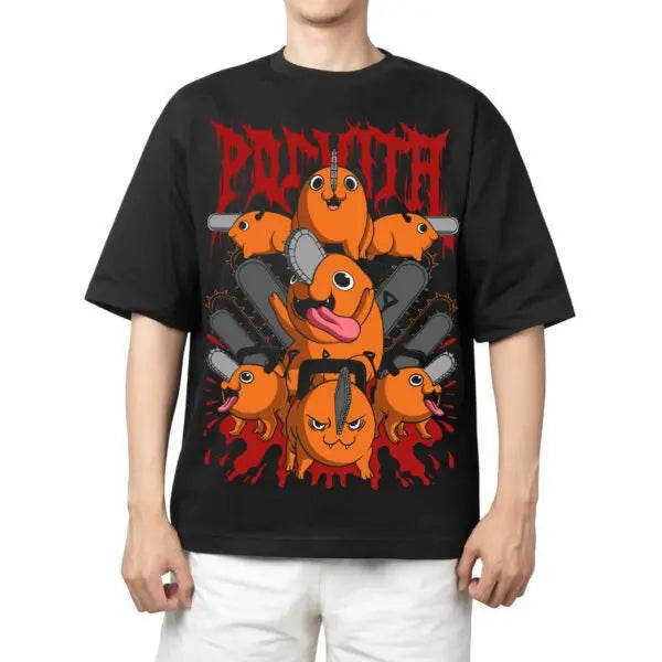 Here at Everythinganimee we have the best anime shirts in the world.
Get ready for action with this bold and electrifying Pochita Tee inspired by Chainsaw Man! Featuring the adorable yet powerful Pochita with his iconic chainsaw, this design packs a punch, blending cuteness with chaos.